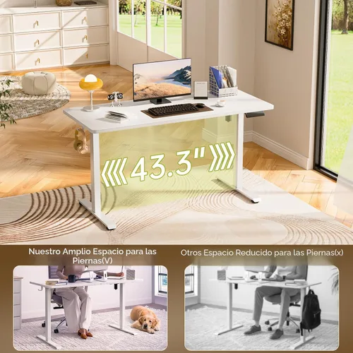 Vista 9 de Veken - Escritorio Eléctrico Grande de 140 cm de Altura Ajustable, de Sentarse a Pararse, Mesa de Computadora para Oficina en Casa y Estudio, Blanco