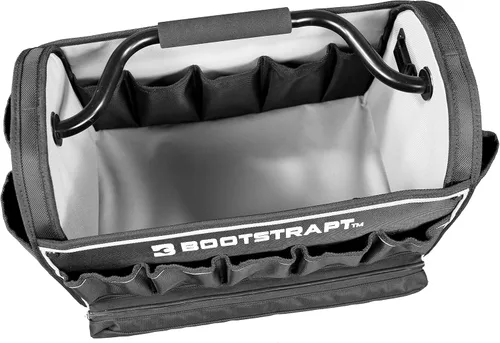 Vista 4 de Bolsa de mano para contratistas de 18 pulgadas con compartimento integrado para contenedores de piezas y cubierta impermeable para lluvia