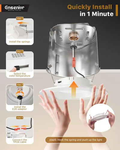 Vista 7 de Ensenior Paquete de 4 luces LED de 56 pulgadas 5CCT, iluminación empotrada LED reacondicionada, borde deflector, regulable, 9W 110W, 1000LM