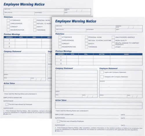 Vista 2 de Adams Formulario de aviso de advertencia para empleados, 8.5 x 11 pulgadas, 2 blocs de 50 formularios, 100 formularios en total, 1 parte cada uno