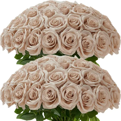 Vista 31 de Carlita's Blooms Ramo de 15 rosas artificiales de seda, flores de seda sintética, tallos largos, para arreglos de boda, centro de mesa, fiesta