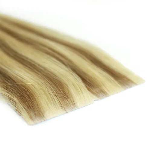 Vista 3 de 20 extensiones invisibles de cabello humano Remy inyectadas a máquina de poliuretano #8c/11c, mezcla de rubio claro, 20 unidades x 18 pulgadas