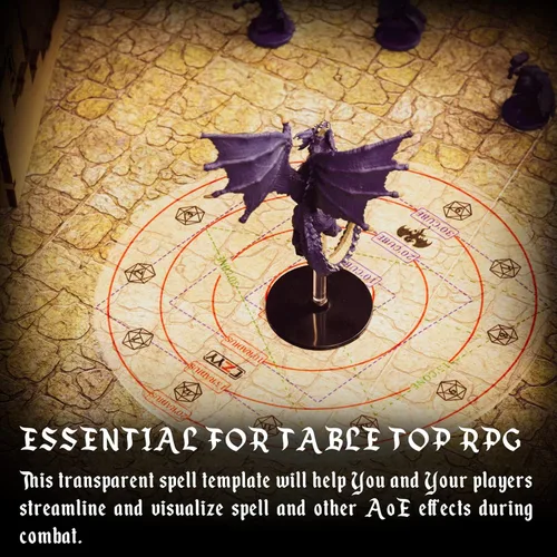 Vista 2 de Plantilla de daño AOE de hechizos mejorada extra grande a cubo de 30 pies y cono de 30 pies, marcador acrílico de efecto de área D & D con caja