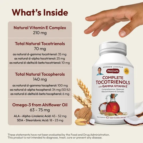 Vista 3 de ANDREW LESSMAN Tocotrienoles completos con Gamma Vitamina E 30 cápsulas blandas - Ocho formas de vitamina E