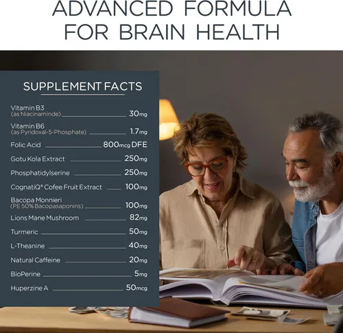 Vista 2 de NEUROACT - Memoria de salud cerebral, enfoque, concentración, claridad mental con CognatiQ, vitamina B3 y B6 Maneja el estrés y eleva el estado