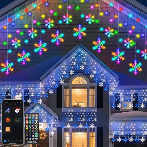 Vista 8 de Luces de carámbano de Navidad inteligentes de 99 pies que cambian de color, control por aplicación, 897 LED, 207 gotas, tira de luces de techo