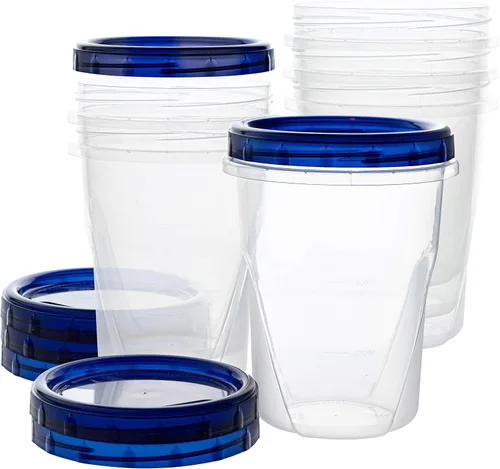 Vista 7 de PLASTICPRO [Paquete de 3 de 32 oz] Contenedores de Delicatessen con Tapa Giratoria Fondo Transparente con Tapas Giratorias Azules Reutilizables