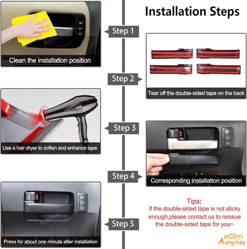 Vista 4 de Aunginsy 4 fundas protectoras para manija interior de puerta compatibles con Toyota Tundra 2007-2021 y Sequoia 2008-2020, ABS