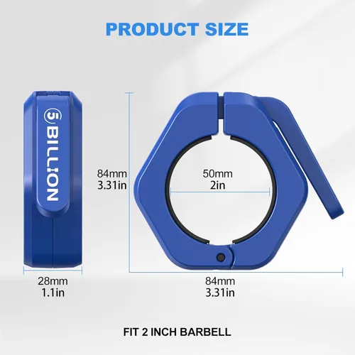 Vista 2 de Abrazaderas olímpicas de barra de 2 pulgadas (par) collares de barra para levantamiento de pesas seguro, clips de peso de liberación rápida