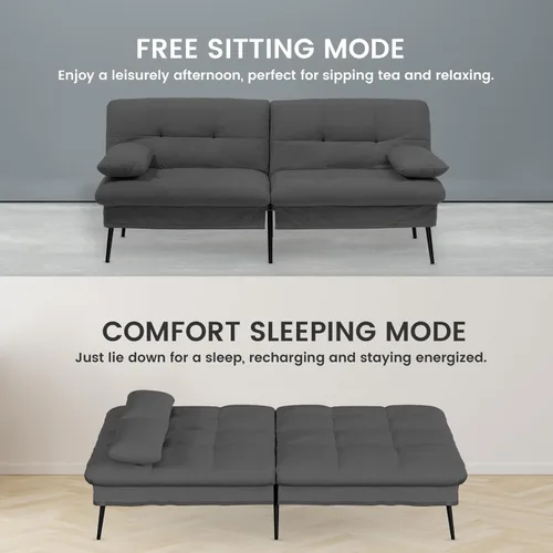 Vista 7 de COMHOMA Sofá cama convertible, sofá de tela de 72 pulgadas con respaldo ajustable, sofá biplaza reclinable para sala de estar, juego de futón (negro)