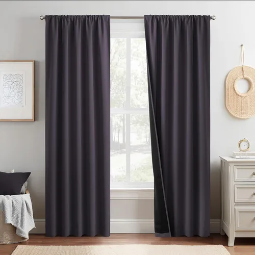 Vista 131 de NICETOWN Biscotti Beige 100% Cortinas opacas de 45" de largo para cocina, bolsillo con varilla para sótano completamente opaco, cortinas térmicas