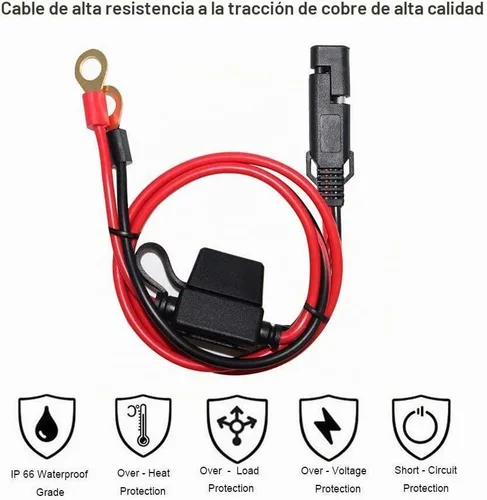 Vista 2 de SPARKING - Cable cargador de batería de motocicleta de 2 pies, terminal de anillo Sae a O, cable de extensión de montaje de desconexión rápida