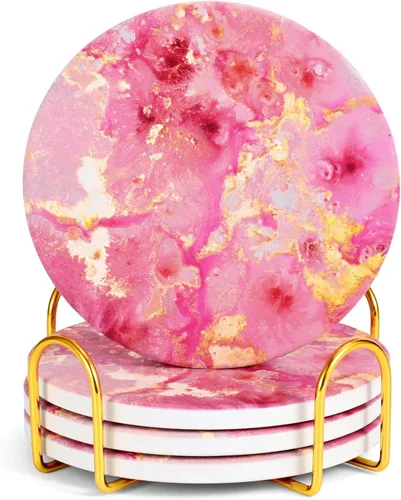 Vista 9 de Juego de 4 posavasos de escritorio estéticos de cerámica para mujer, diseño floral de primavera