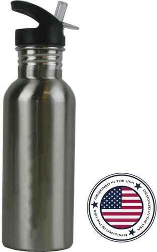 Vista 4 de Botella de agua personalizada de acero inoxidable con tapa de pajita, botella de agua deportiva de 20 onzas, personalizable