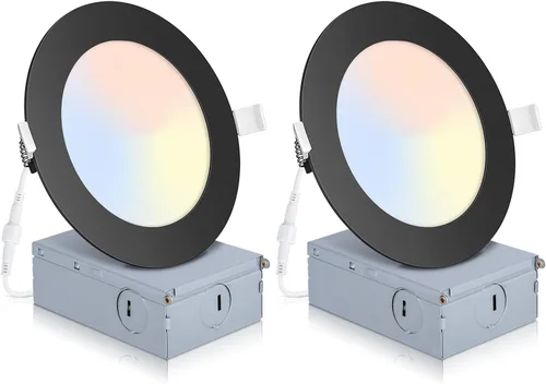 Vista 8 de 2 Pack de iluminación LED empotrable inteligente negra de 4 pulgadas, luces LED empotrables ultradelgadas de 4 pulgadas de 9 W, 850 lúmenes