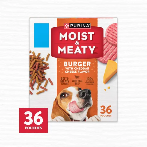 Vista 10 de Purina Moist and Meaty Hamburguesa con Sabor a Queso Cheddar Comida Seca Suave para Perros en Bolsas - 36 ct. Bolsa