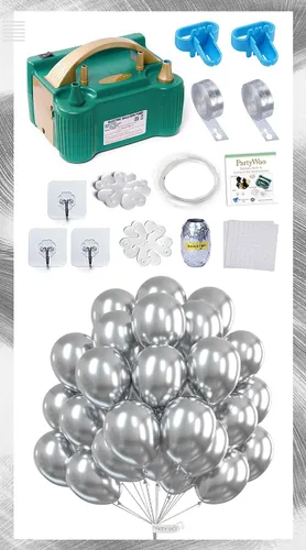 PartyWoo 50 globos metálicos plateados de 12 pulgadas y bomba eléctrica para globos