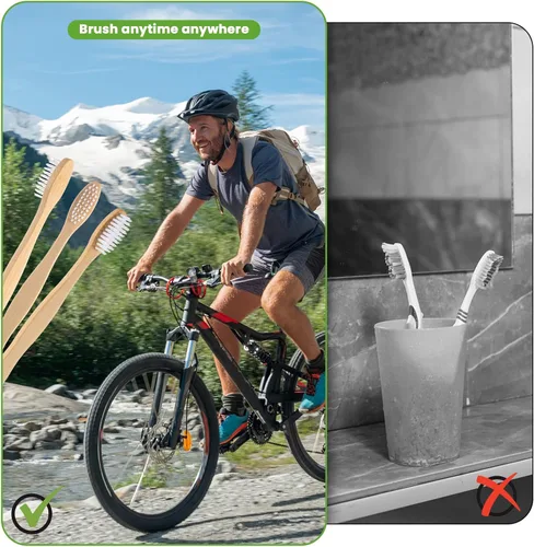 Vista 5 de Cepillo de dientes prepegado de bambú, cepillo de dientes prepegado individualmente con asas de bambú, cerdas suaves medias, biodegradables