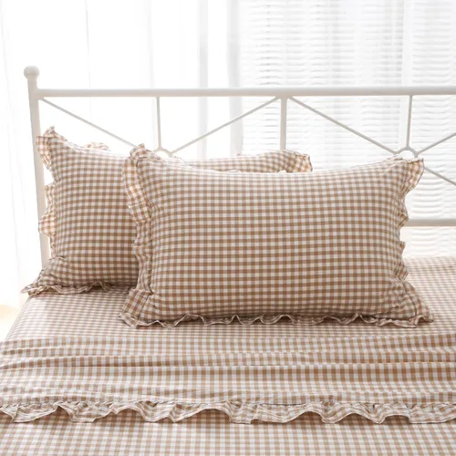 Vista 10 de Paquete de 2 fundas de almohada europeas a cuadros azul polvoriento, blanco, a cuadros, 100% algodón lavado, a cuadros, estilo francés, rústico