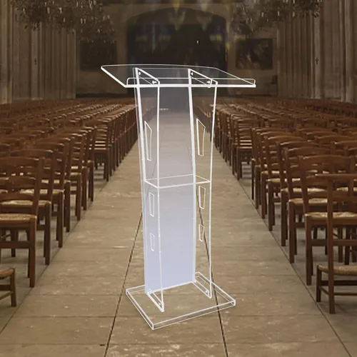 Vista 8 de Soporte de podio acrílico para iglesias, púlpitos portátiles con luces LED, púlpitos transparentes para iglesias, atril de presentación transparente