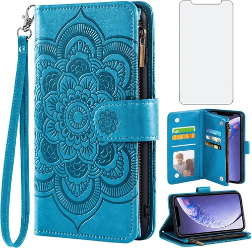 Vista 9 de Asuwish Funda de teléfono para iPhone 11 6.1 con protector de pantalla de vidrio templado y tarjetero de cuero con diseño de flores para tarjetas