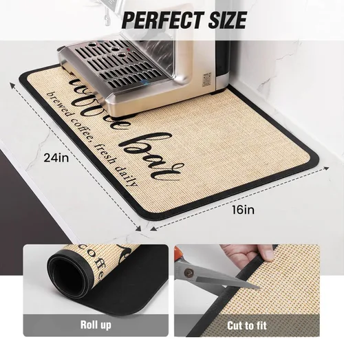 Vista 6 de DK177 Tapete de café – Tapete de secado de platos para encimera de cocina, ocultar manchas, absorbente con respaldo de goma impermeable, apto