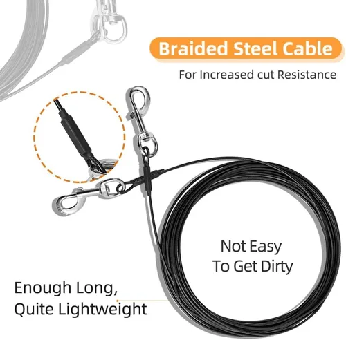 Vista 5 de Cable de amarre para perros, cable de 10 pies para perros, cable de amarre para perros pequeños de hasta 60 libras, correa para perros para patio