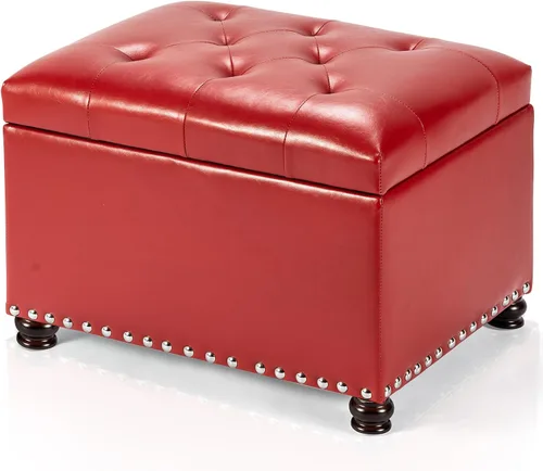 Vista 15 de Joveco Banco otomano de almacenamiento rectangular de tela, reposapiés, 24 pulgadas, moderno, copetudo, para dormitorio, asiento para entrada