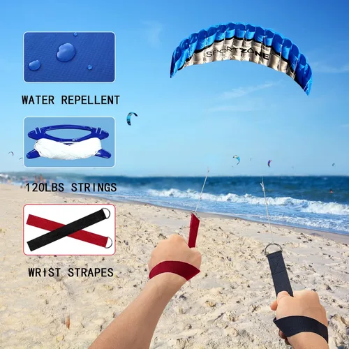Vista 5 de HENGDA KITE 2.5m Dual Line Stunt Parafoil Kites Soft Stunt Kite for Beach Blue with Flying Tool