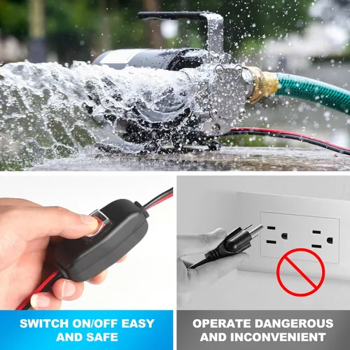 Vista 3 de FIDISP Bomba de agua de 12 voltios, bomba de transferencia portátil, flujo más grande de 330 GPH, bomba eléctrica de 1/10 HP con interruptor