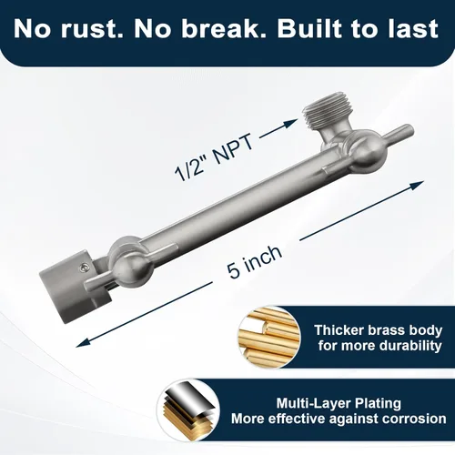 Vista 2 de BRIGHT SHOWERS Brazo extensor de ducha de latón para cabezal de ducha de lluvia y de mano, brazo de extensión de cabezal de ducha universal de 5