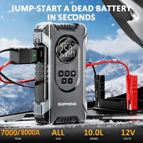 Vista 2 de 7000A Portable Car Battery Jump Starter with Air Compressor 150PSI Silver