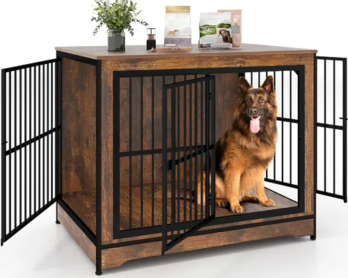 Jaula para Perros de 42 Pulgadas, Jaula XL para Perros tipo Mueble con 3 Puertas, Jaula de Madera tipo Mueble para Perros Medianos y Razas Grandes,