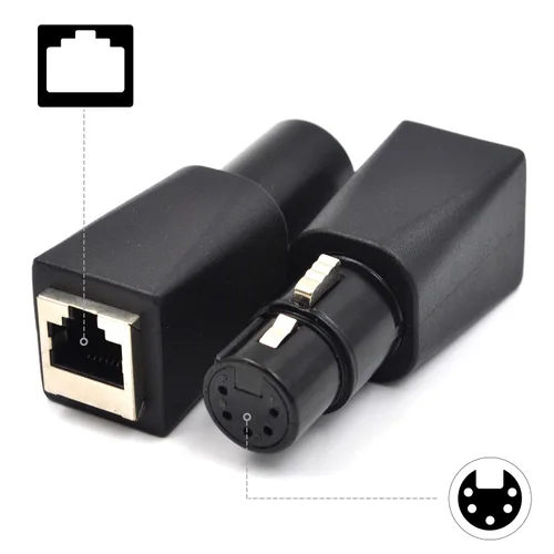 Vista 2 de Paquete de 2 conectores DMX a RJ45 Adaptador XLR de 5 pines a conector Ethernet hembra, color negro