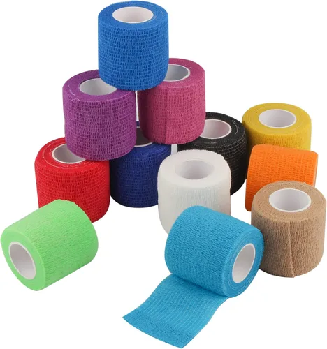 Vista 9 de Paquete de 24 vendas cohesivas autoadhesivas de 2 pulgadas x 5 yardas, cinta de primeros auxilios, cinta autoadhesiva elástica, atlética, cinta