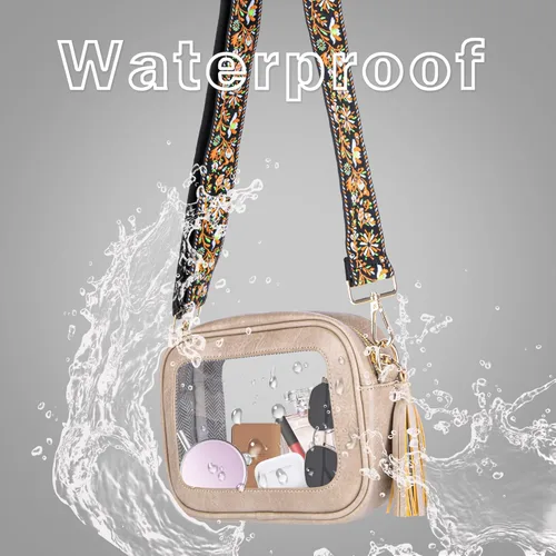 Vista 6 de Viva Terry Bolsa transparente aprobada para eventos de estadio, pequeña bolsa cruzada transparente con 2 correas ajustables para artículos