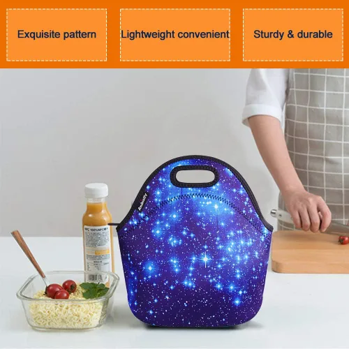 Vista 4 de Nevera de neopreno de Ambielly. Nevera con aislamiento para guardar la comida en un viaje, Azul (Blue Stars)