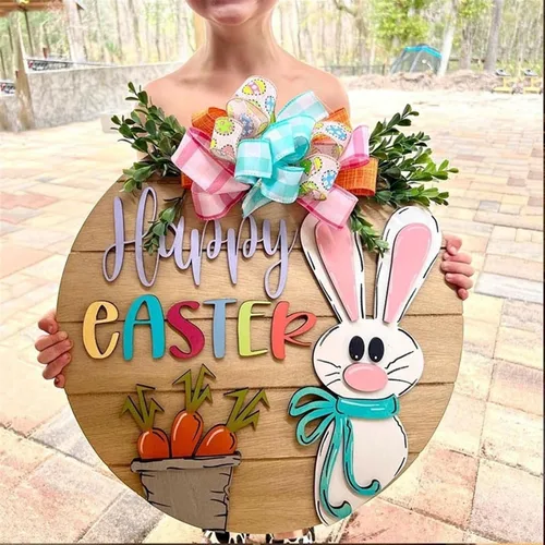 Vista 5 de Spring Wreaths for Front Door,Front Door Wreath for All Seasons,Lovely enstek Appearance Design,Can be Used as Interchangeable Welcome Sign,and Also