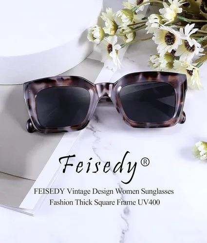 Vista 7 de FEISEDY Gafas de sol clásicas para mujer, gafas de sol cuadradas gruesas, marco grueso, UV400 B2471