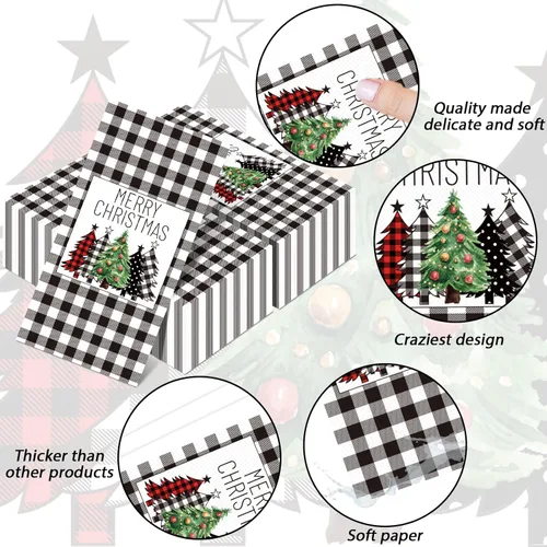 Vista 3 de Servilletas de Navidad de búfalo blanco y negro, servilletas de papel desechables para decoración de mesa de vacaciones (paquete de 50)