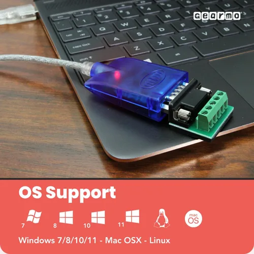 Vista 8 de Adaptador RS485 a USB con indicadores LED, chipset FTDI, placa terminal, protección ESD, compatible con Windows 11, Linux, MacOS X, compatible