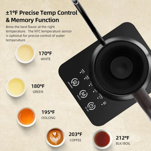 Vista 2 de Panana Hervidor eléctrico, hervidor eléctrico de cuello de cisne, control de temperatura con pantalla LCD, hervidor de té para verter sobre café