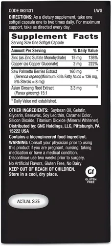 Vista 4 de GNC Fórmula Ultra Saw Palmetto para hombre, apoya la función normal de la próstata, 120 cápsulas blandas