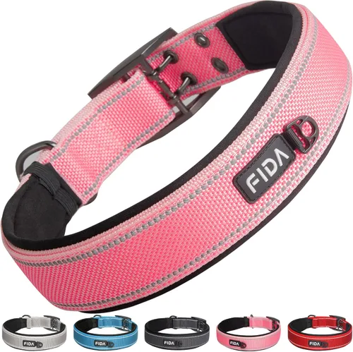 Vista 12 de Fida Collar para perro de alta resistencia, acolchado de neopreno suave ultra cómodo, collar de nailon reflectante ajustable para mascotas