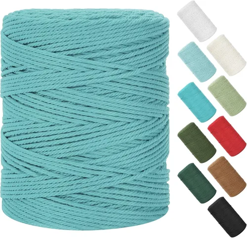 Vista 41 de Cuerda de macramé de 0.079 in x 220 yardas (656 pies), cuerda de algodón natural para colgar en la pared, ganchos de plantas, manualidades, Verde