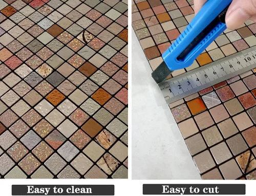 Vista 4 de Azulejo autoadhesivo contra salpicaduras de 10 hojas para cocina, azulejos autoadhesivos, pegar en tocadores de baño, chimenea, mesa de lavandería