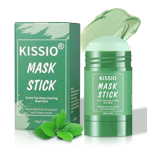 KISSIO Máscara de té verde, removedor de puntos negros, máscara facial con barro volcánico y extracto de té verde, limpieza profunda de poros,