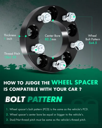 Vista 3 de SCITOO 4 espaciadores de rueda de 1 pulgada, 5 x 4.5 con orificio de 3.248 in, pernos de 12 x 1.25 pulgadas, adaptadores de espaciadores de rueda