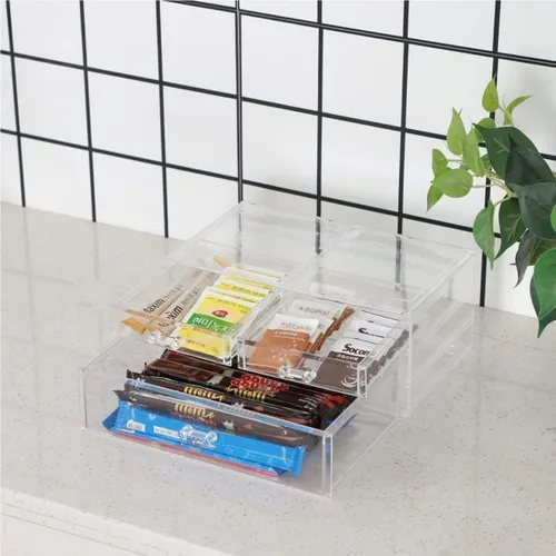 Vista 6 de Contenedores organizadores de acrílico con 3 cajones, contenedores de almacenamiento apilables transparentes, contenedor de plástico pequeño