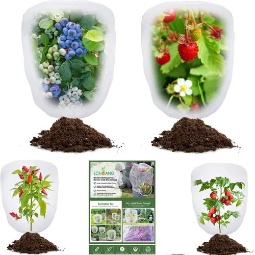 Vista 8 de Red de pájaros para protección de jardín - Juego de 4 redes de jardín con cordón, barrera de plagas, 3.3 pies x 2.7 pies, red de mosquitos, cubierta